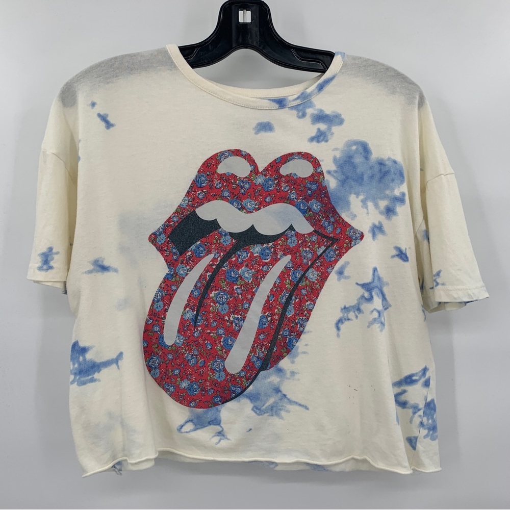 The Rolling Stones Cropped Tie-Dye Graphic Tee Size Medium